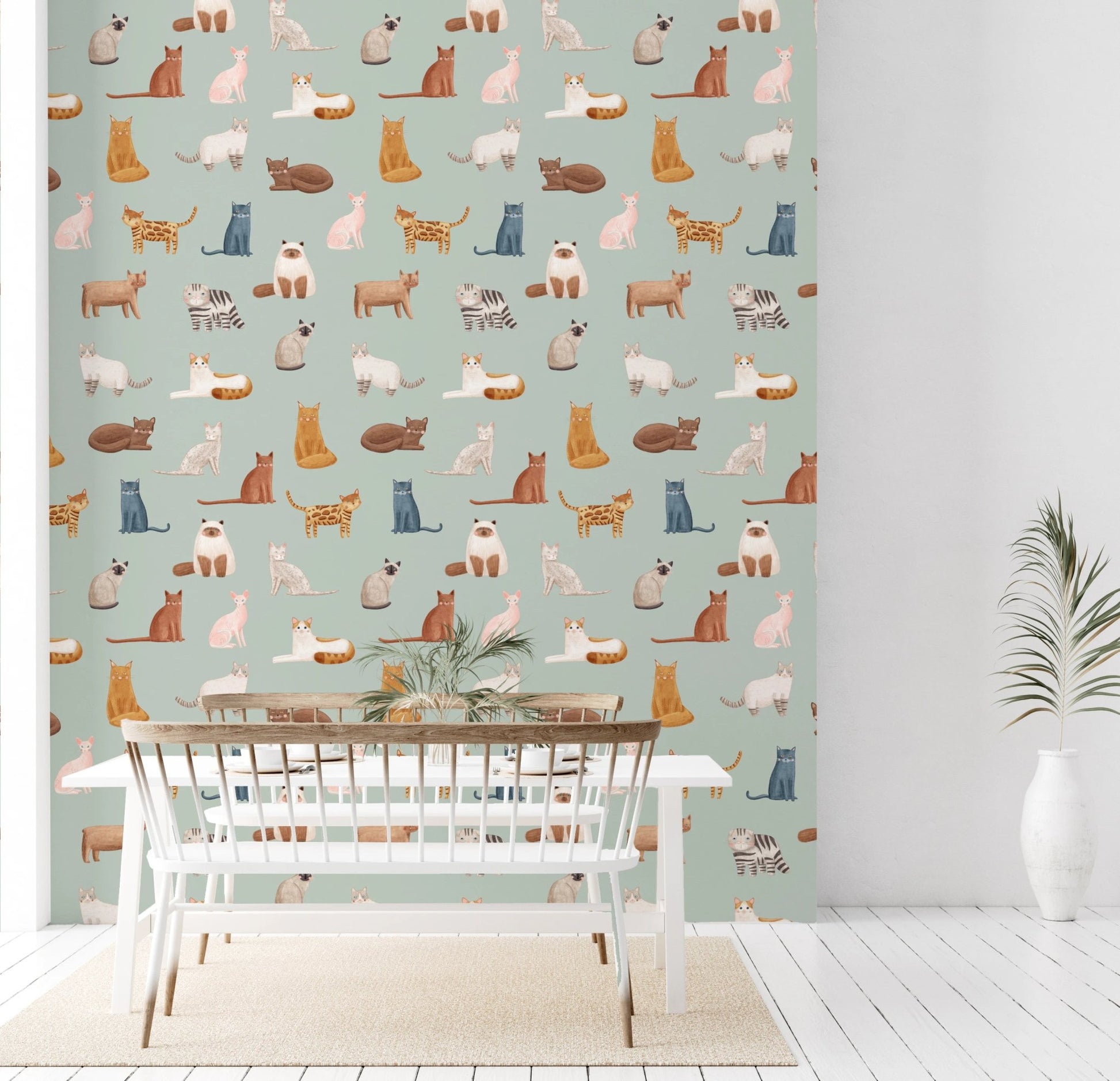 Minimalist feline pattern for a nursery or pet room.