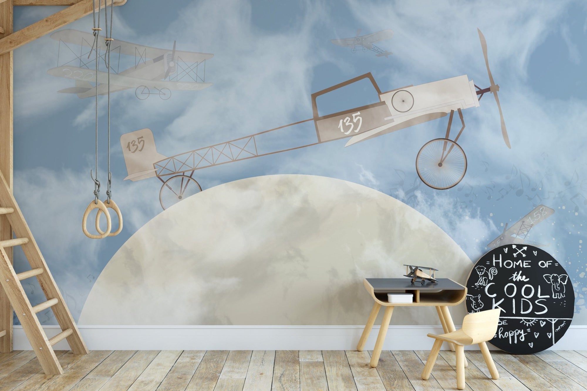 Celestial Plane Expedition Wall Mural in kids study room with wooden desk.