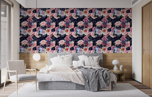 Celestial Rose Silhouette Wallpaper Mural for bedroom walls.
