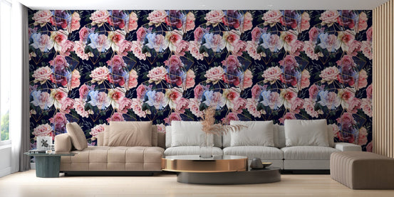 Celestial rose silhouette wall mural for modern living space.
