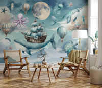 Celestial Sea Adventure mural in a modern nursery