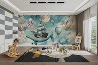 Large scale ocean mural in a sunlit child's room