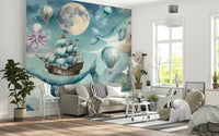 Celestial Sea Adventure mural behind a white crib