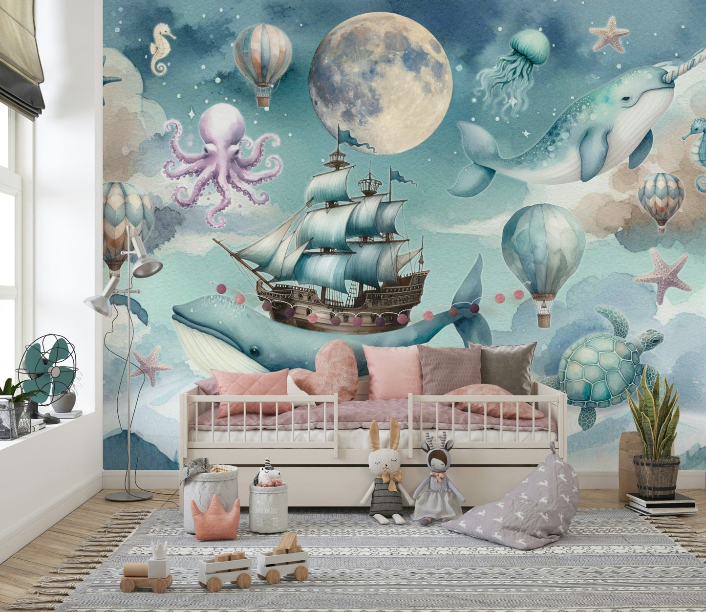Deep blue starry sea mural for a peaceful bedroom