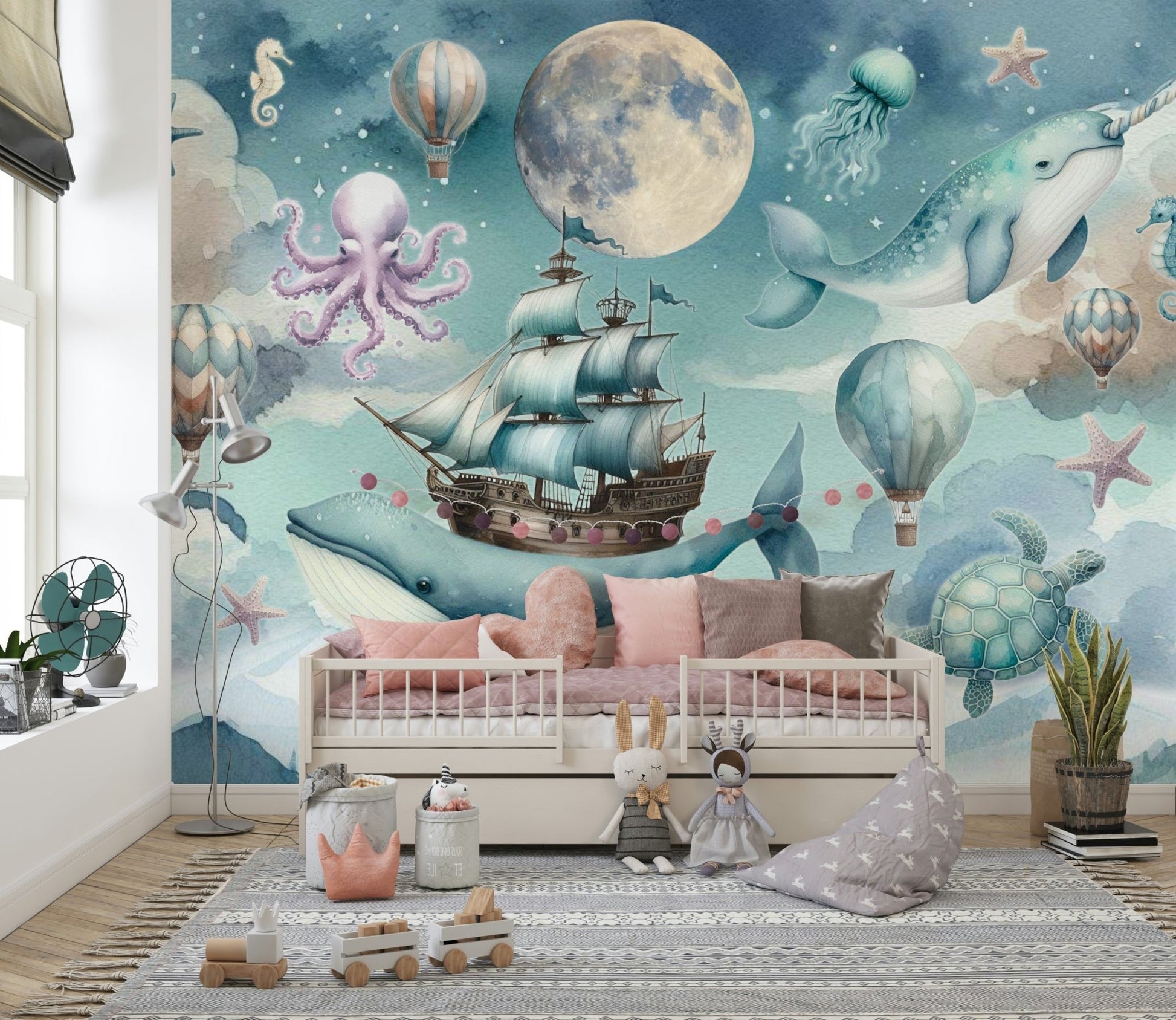Deep blue starry sea mural for a peaceful bedroom