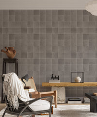 Ceramic grey color tiles seamless pattern wallpaper in a home office.
