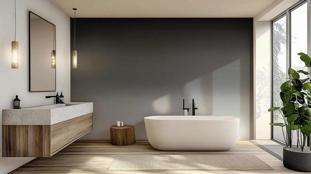 Bicolor ombre wall mural featuring a crisp white base and dark top.