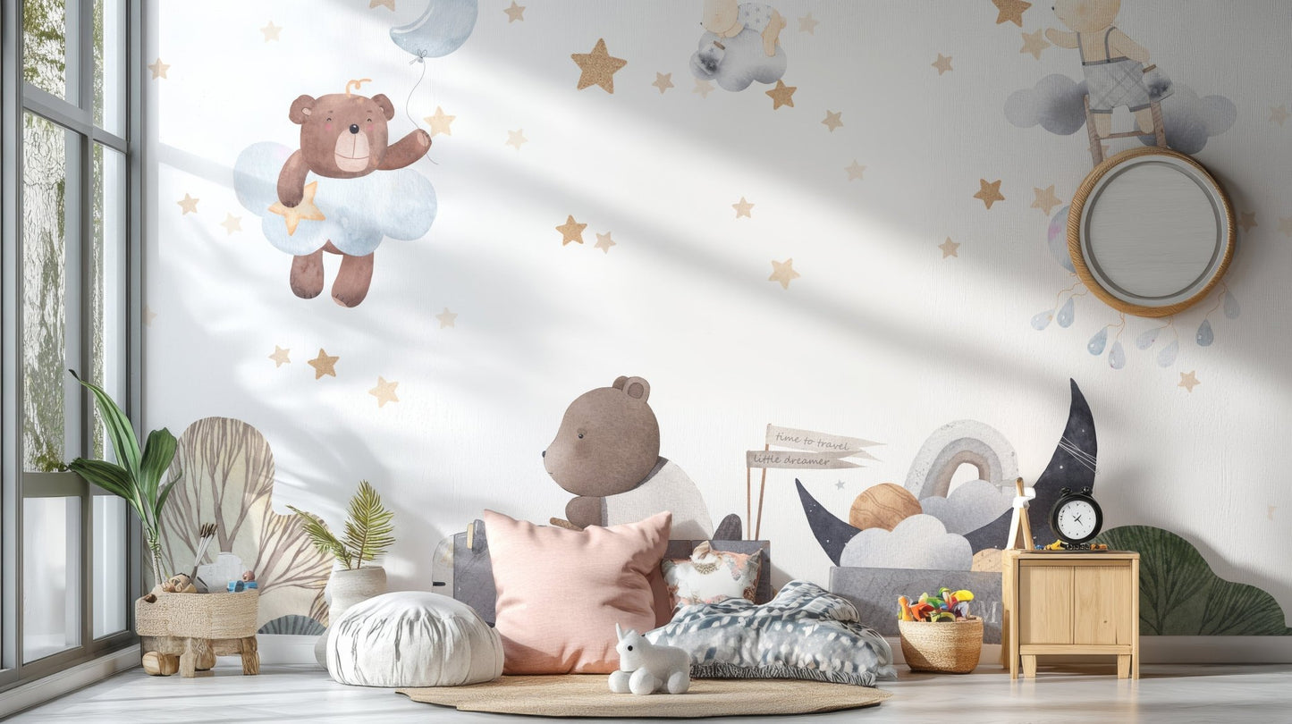 Charming Cloud Bears Wall Mural - Wallanza
