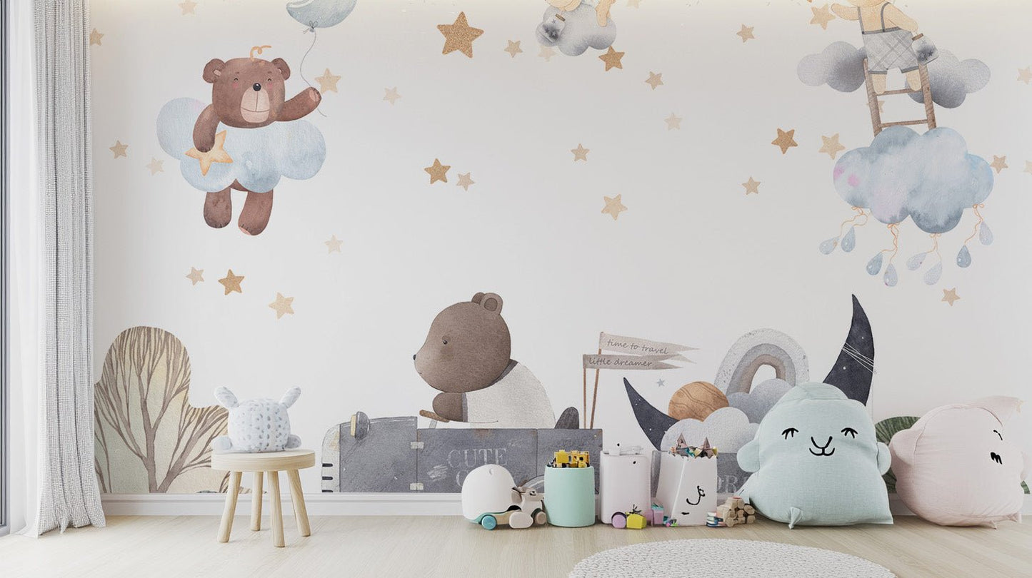 Charming Cloud Bears Wall Mural - Wallanza