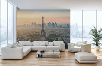 Office space with a peaceful Parisian sunset wallpaper mural view.