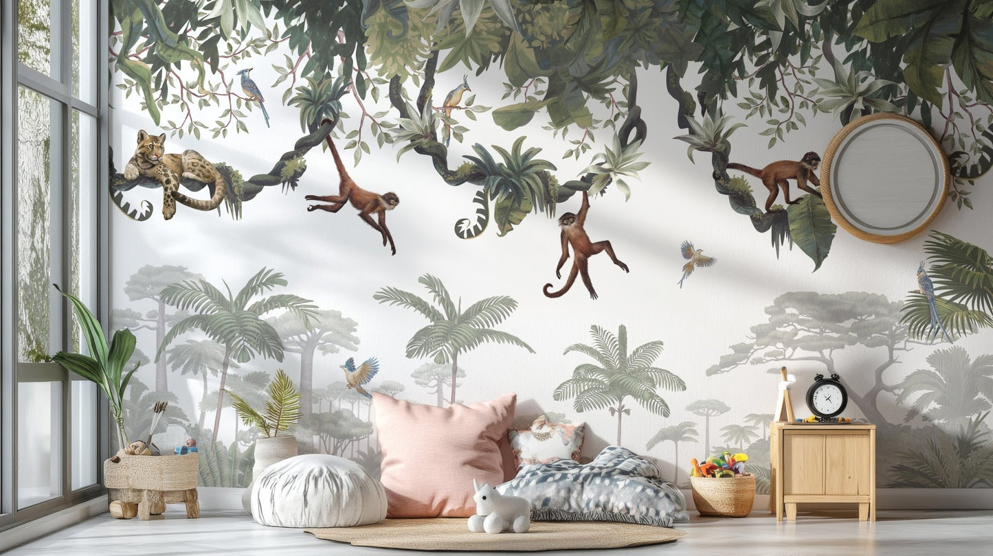 Cheeky Monkeys Jungle Wall Mural - Wallanza