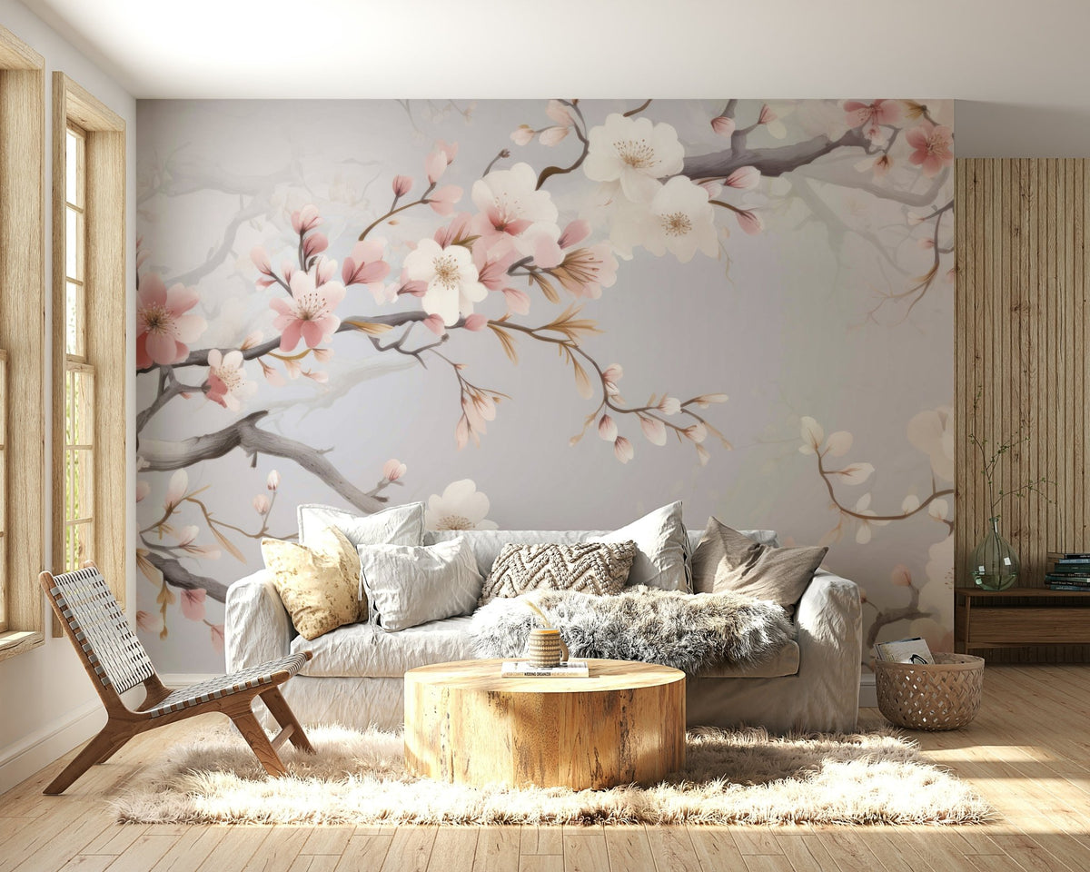 Modern blossom wall mural to create a serene focal point.