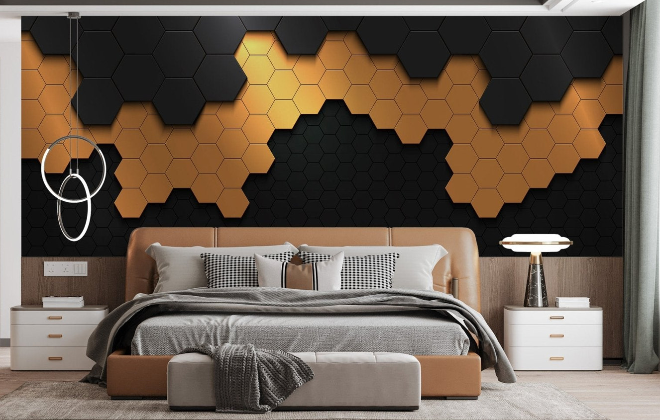 Dark black gold wall mural with gradient metallic accents.