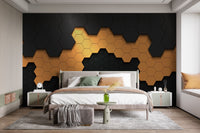 Minimalist black gold wall mural geometric art background.