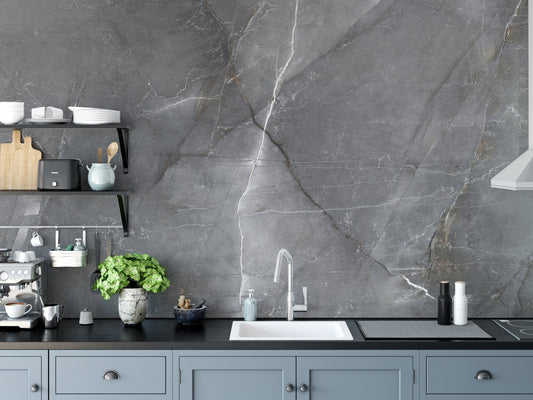 Chic marble texture wallpaper mural in smoky gray tones.