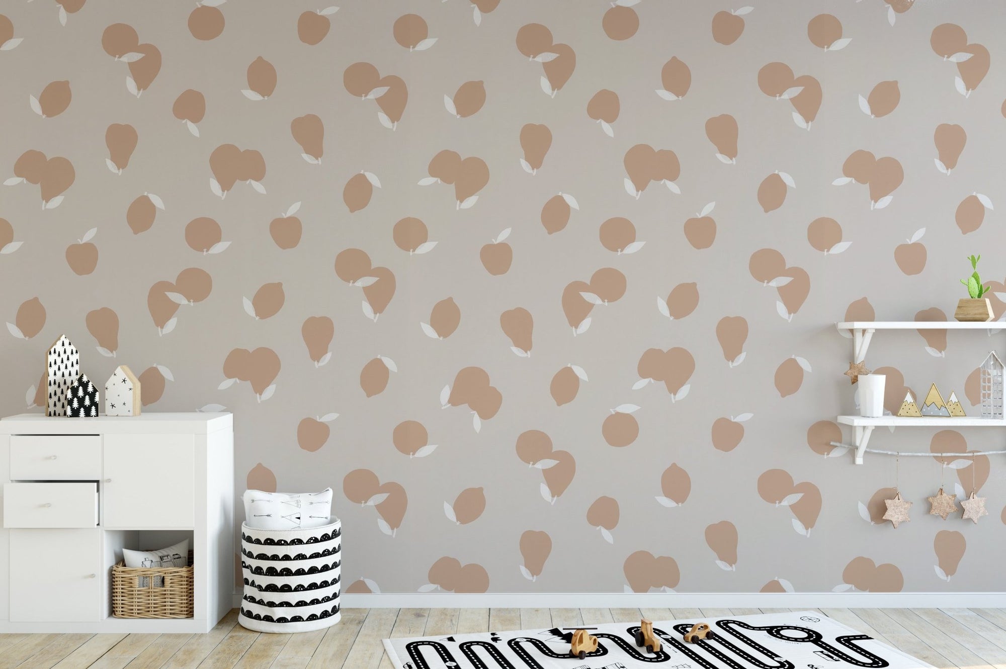 Chic peach blooms wall mural in dusty peach shade.