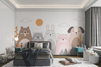 Whimsical animal art mural for kids' room decor