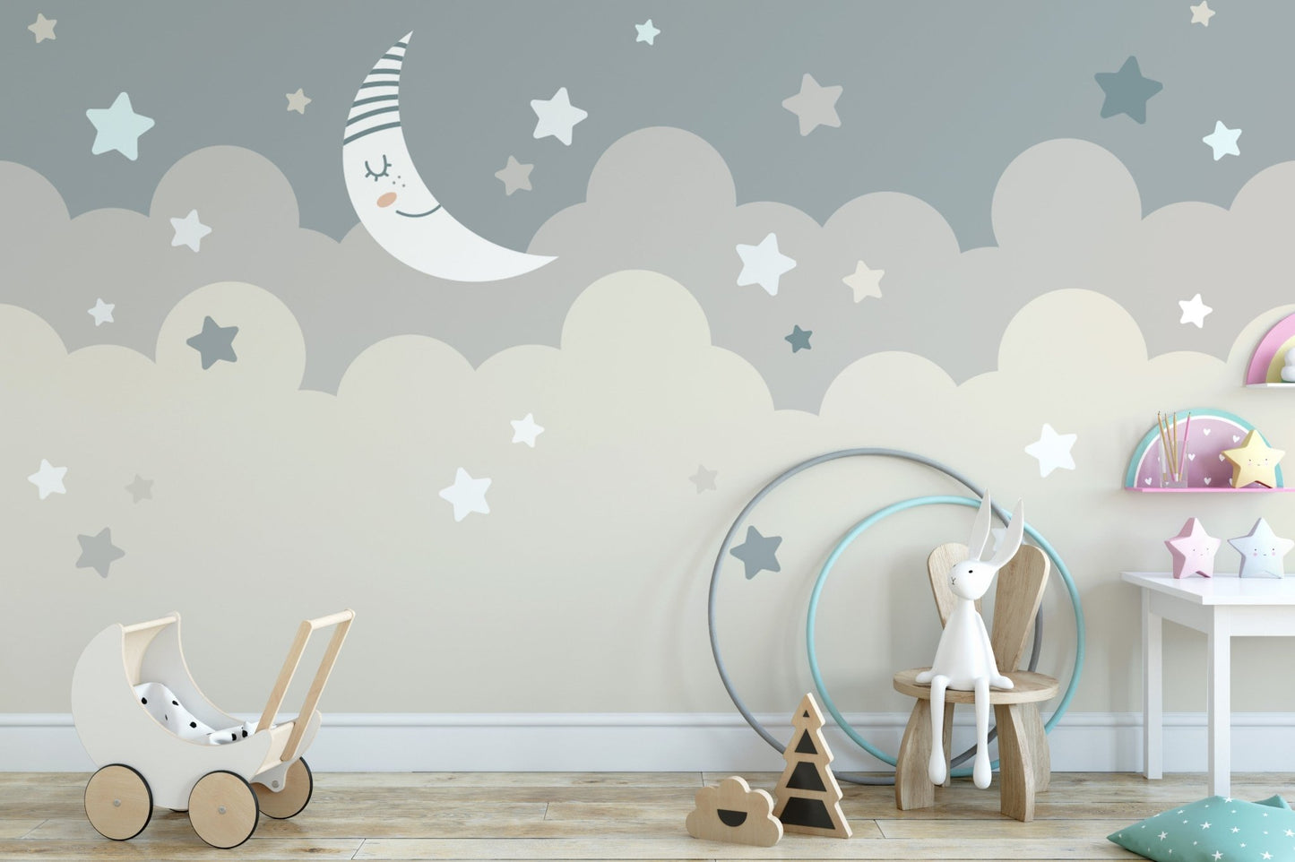 Childrens wall mural with galactic stars



