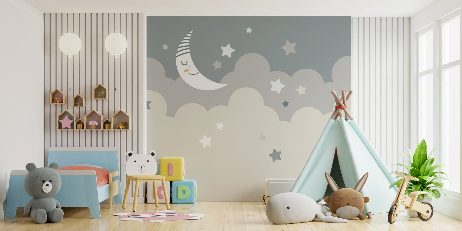Space-themed mural wallpaper for children
