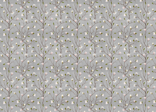 Grey Chinoiserie Pattern Magnolia Tree Flower Wallpaper