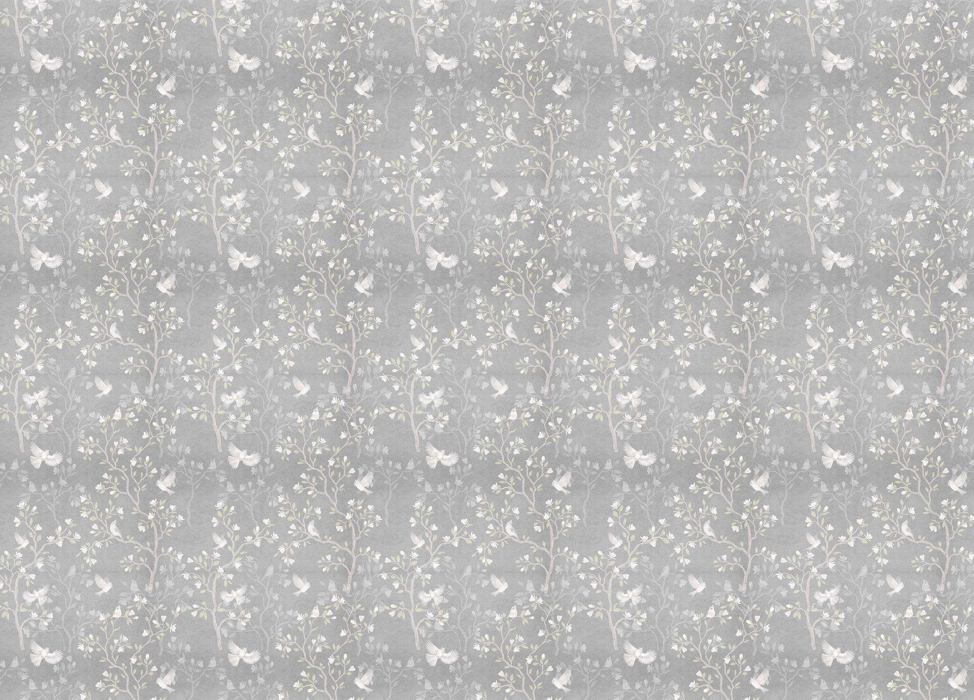 Grey Color Chinoiserie Design Magnolia Tree Birds Wallpaper