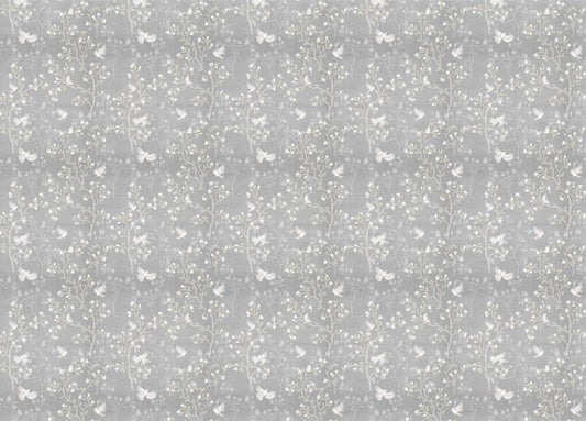 Grey Color Chinoiserie Design Magnolia Tree Birds Wallpaper