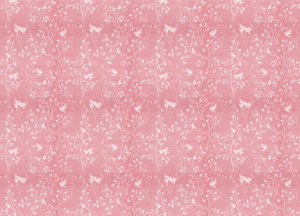 Pink Color Chinoiserie Pattern Magnolia Tree Birds Wallpaper in your room