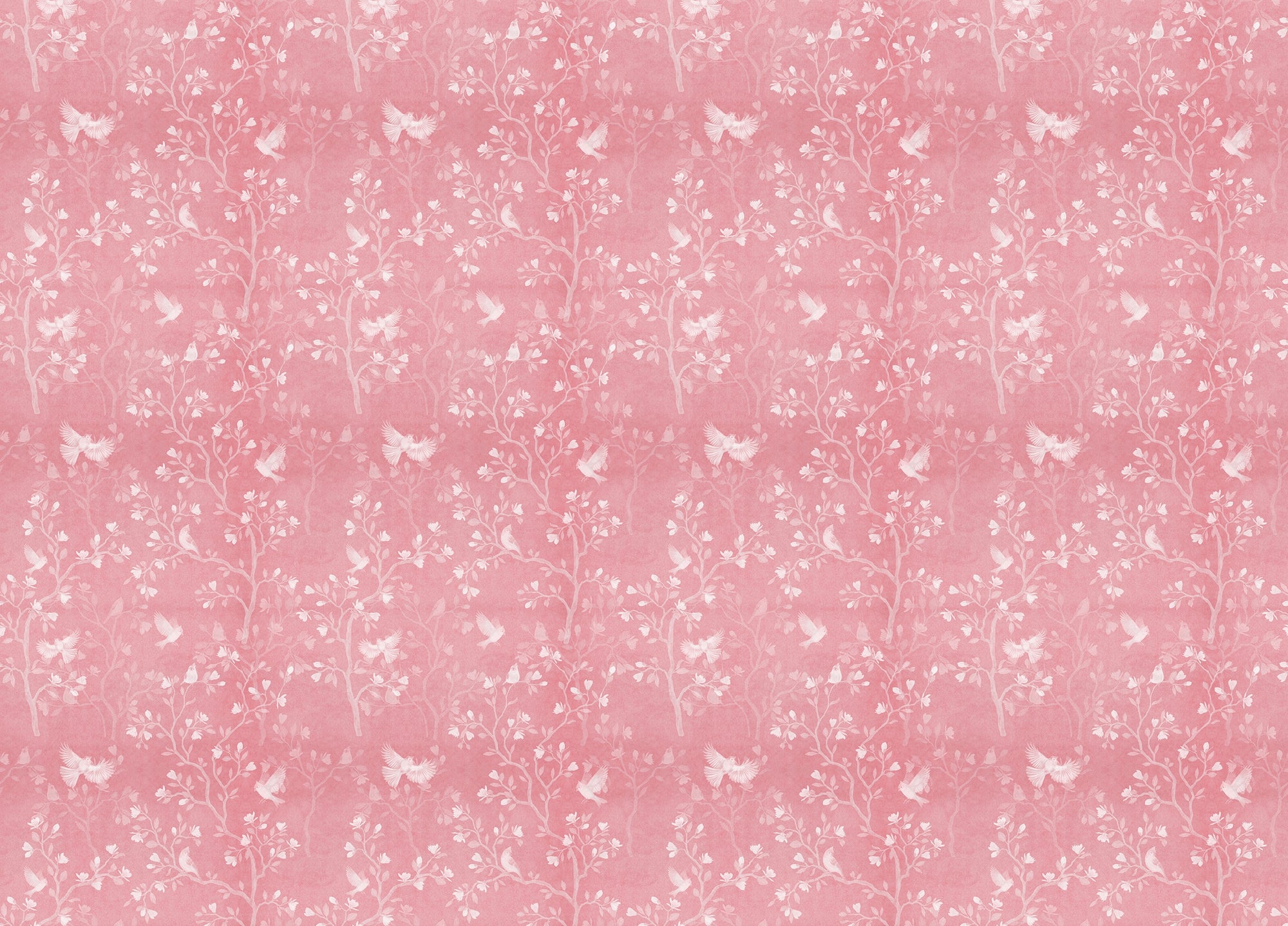 Pink Color Chinoiserie Pattern Magnolia Tree Birds Wallpaper