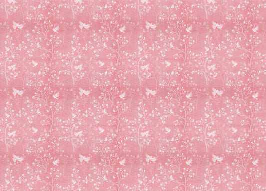 Pink Color Chinoiserie Pattern Magnolia Tree Birds Wallpaper