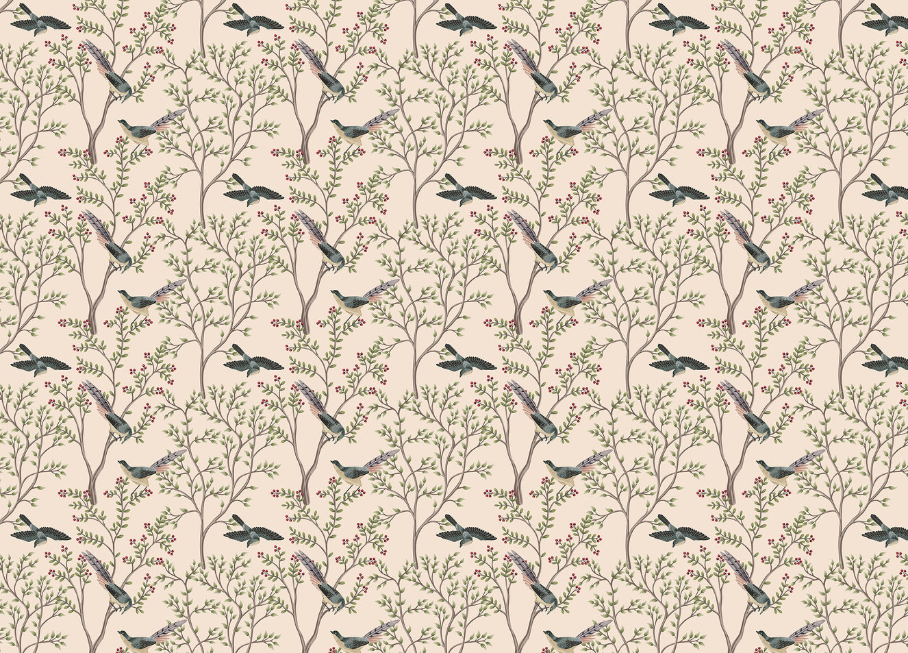Exotica Chinoiserie Birds and Leaves Light Pink Color Wallpaper