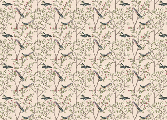 Exotica Chinoiserie Birds and Leaves Light Pink Color Wallpaper