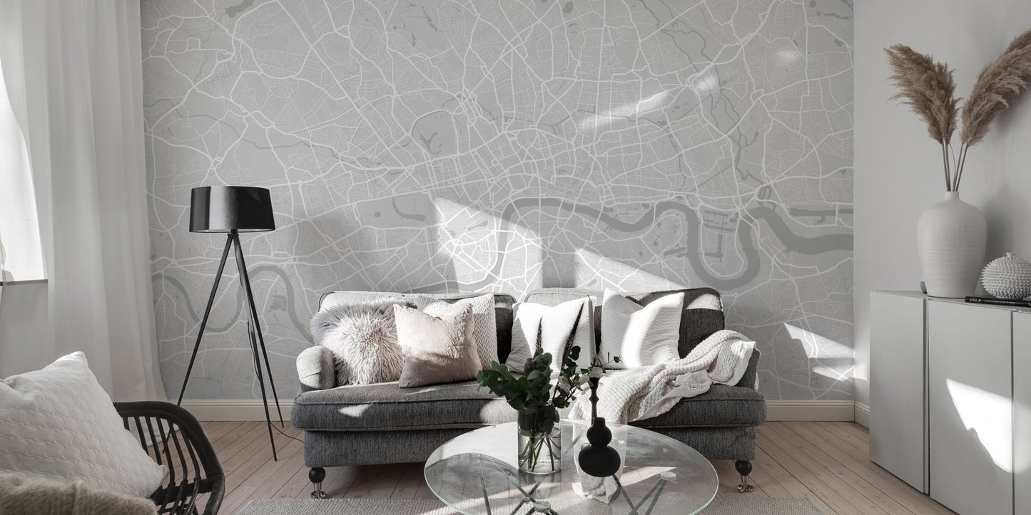 Urban map mural wallpaper with intricate details
