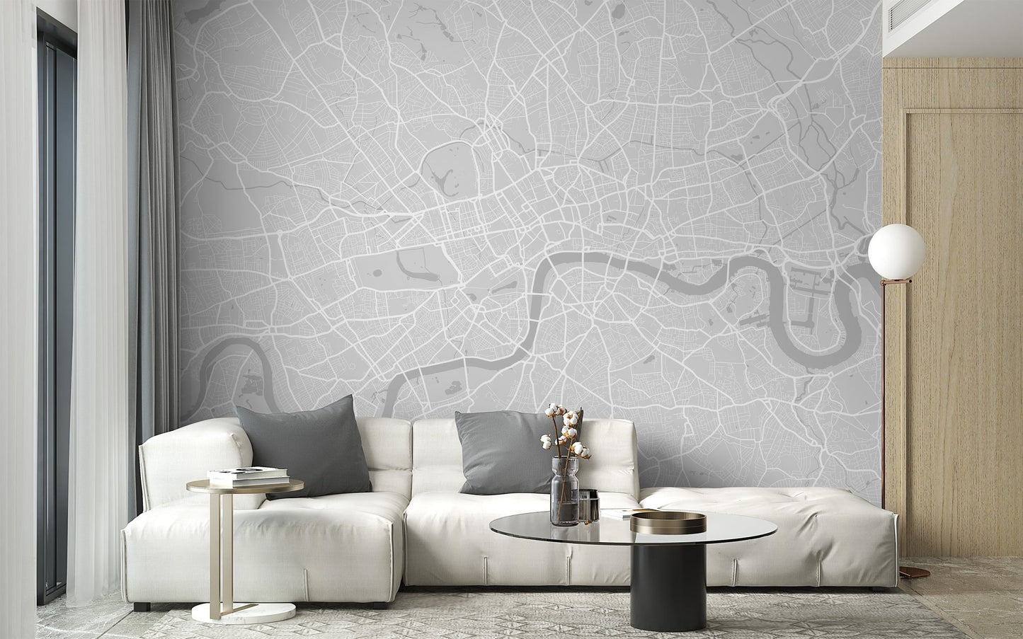 Abstract city lines mural for modern interiors
