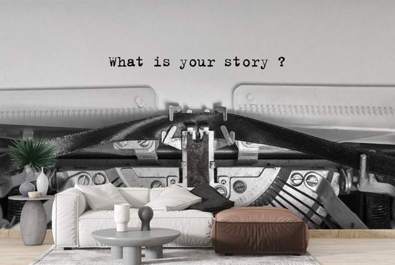 Classic typewriter quote wallpaper mural in black and white vintage style.