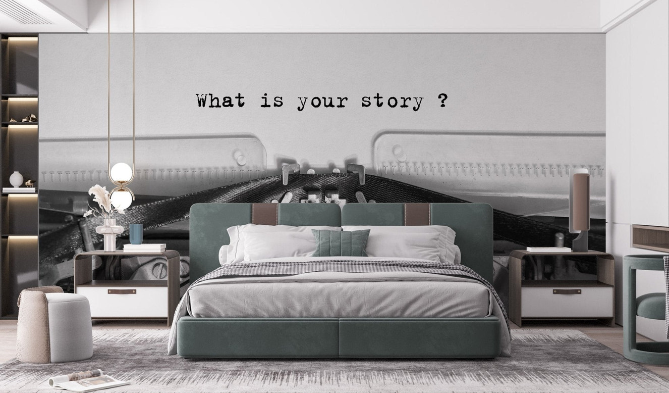 Black ribbon typewriter wallpaper mural with inspirational message.