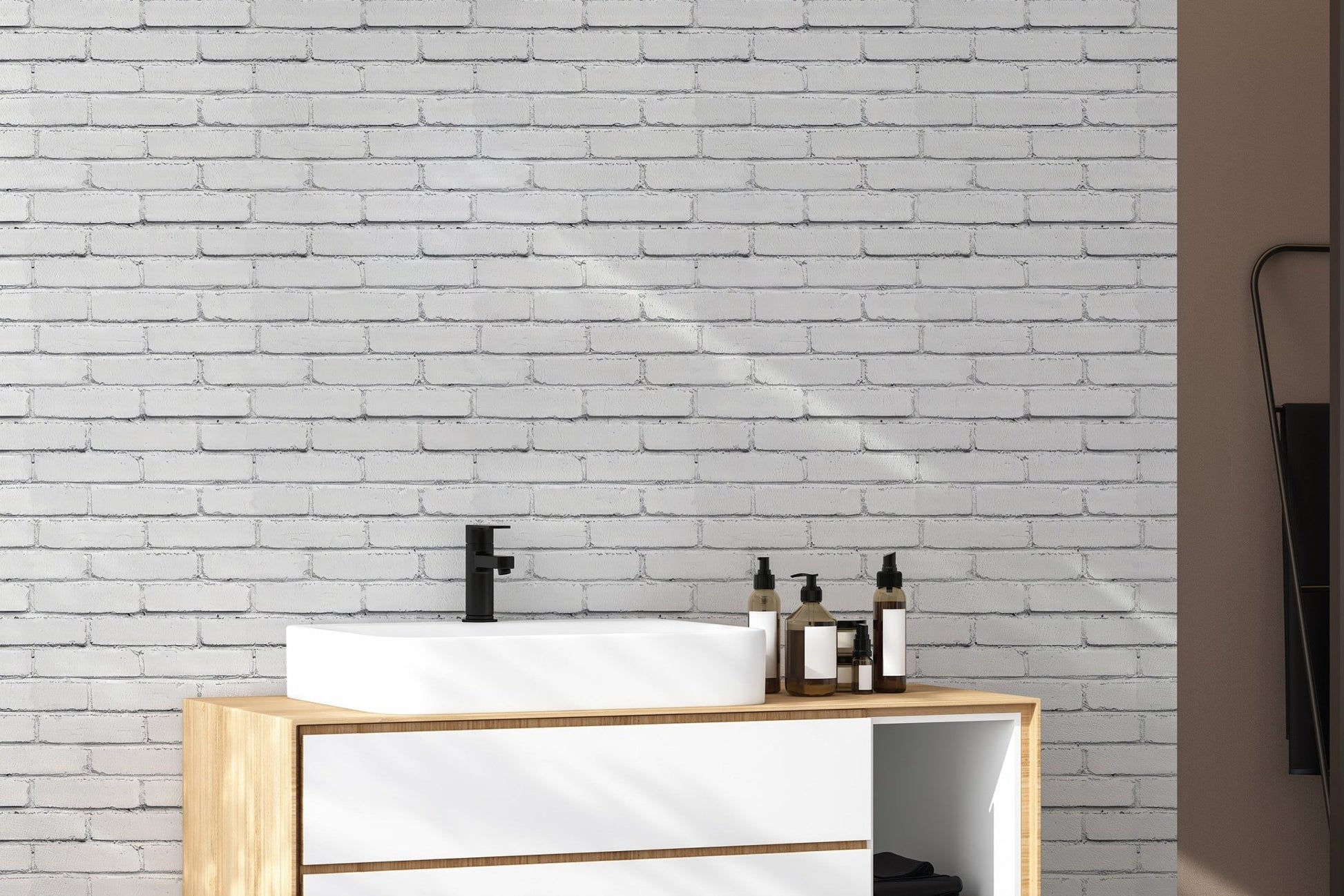 Clean White Brick Wall Mural - Wallanza