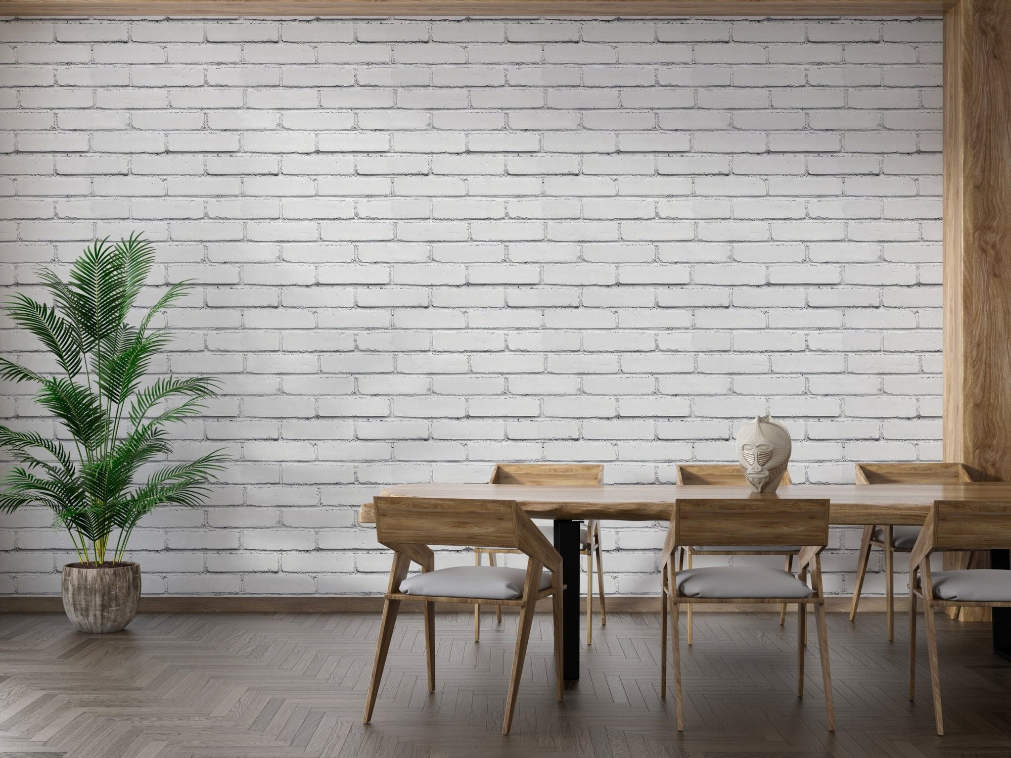Clean white brick wall mural soft matte white wallpaper design.