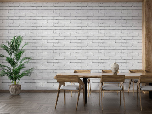Clean white brick wall mural soft matte white wallpaper design.