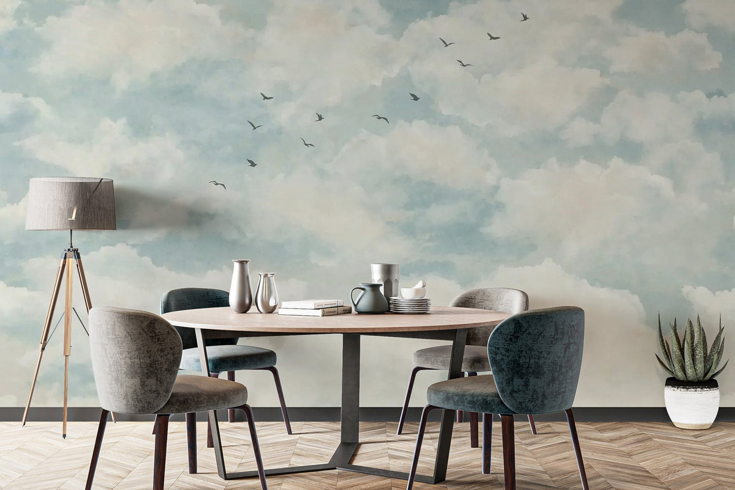 Minimalist cloud dancer wallpaper mural for a calm feature wall.