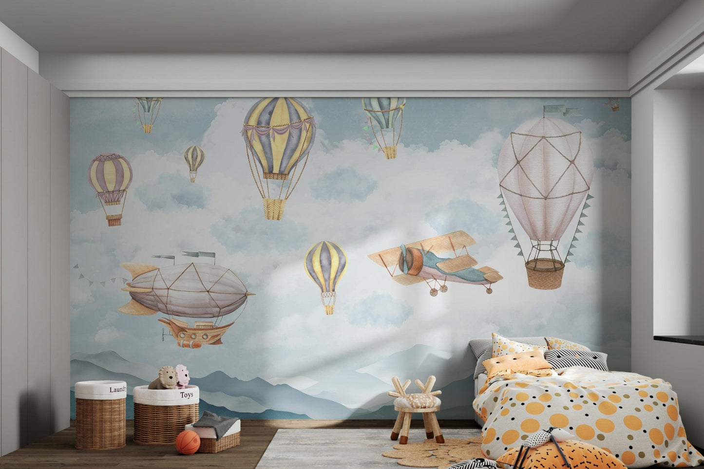Vintage aviation theme with Cloud Drifter Airships Wall Mural