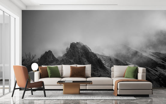 Cloudy Skies Over the Peaks Wall Murals in a bright, open-plan apartment.