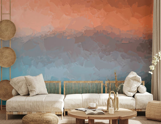 Coastal Abstraction Wall Mural in a cozy living room.