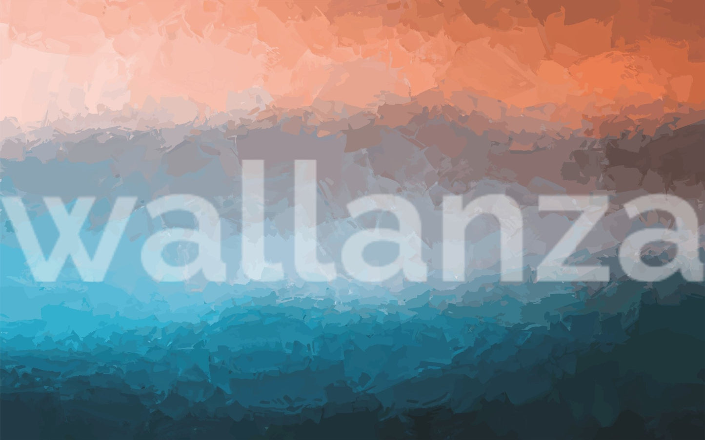 Textured abstract wall mural with a gradient of coral, grey, and deep teal.