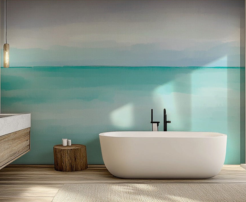 Soft ocean blue layered wallpaper minimalist wall mural.