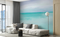 Minimal teal and sky blue wash wall mural for contemporary walls.