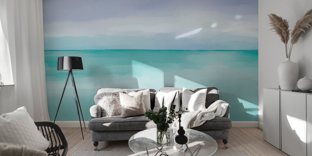 Serene coastal harmony wall mural design.
