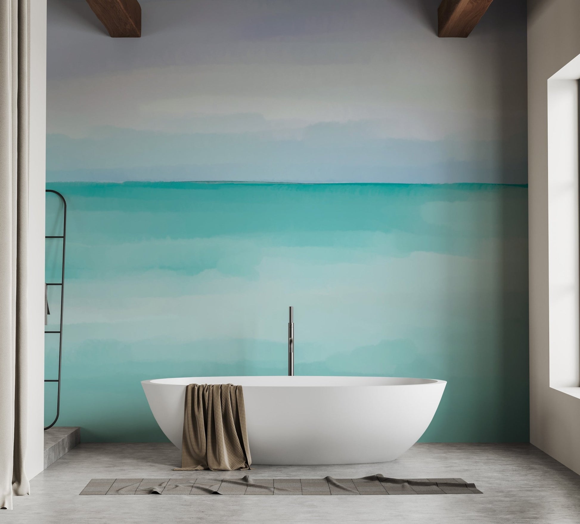 Abstract aqua and blue gradient wallpaper coastal style wall mural.