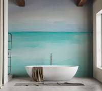 Abstract aqua and blue gradient wallpaper coastal style wall mural.