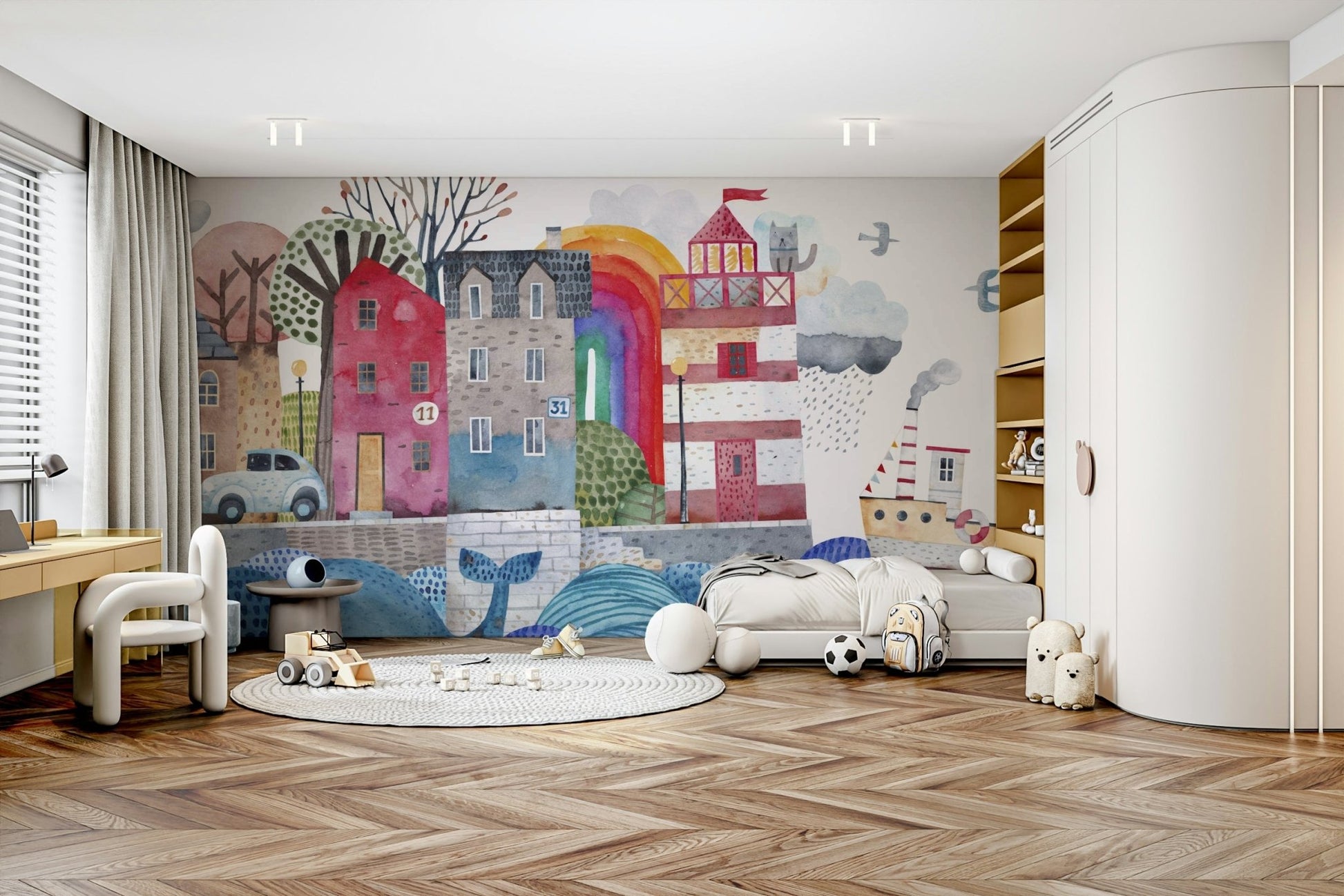 Sophisticated travel-inspired landscape for hallway wall decor.