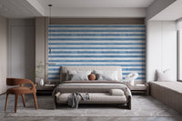 Soft blue Coastal Watercolor Stripes wallpaper for a serene bedroom.